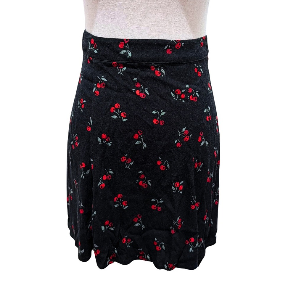 Reformation Black Cherry Print Mini Skirt High Waist Viscose Rayon Size 4